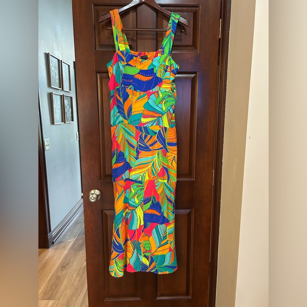 1. STATE Tropical Leaf Print Maxi Dress Large Bright Resort Vacation - Picture 6 of 7